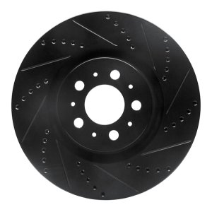 Volvo V70 Brake Rotor (1) - Front Right - R1 Concepts - Drilled & Slotted - Black - `04-`07